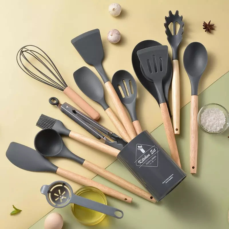 Kit Utensílios de Cozinha 14 Peças Silicone Com Organizador House Vision