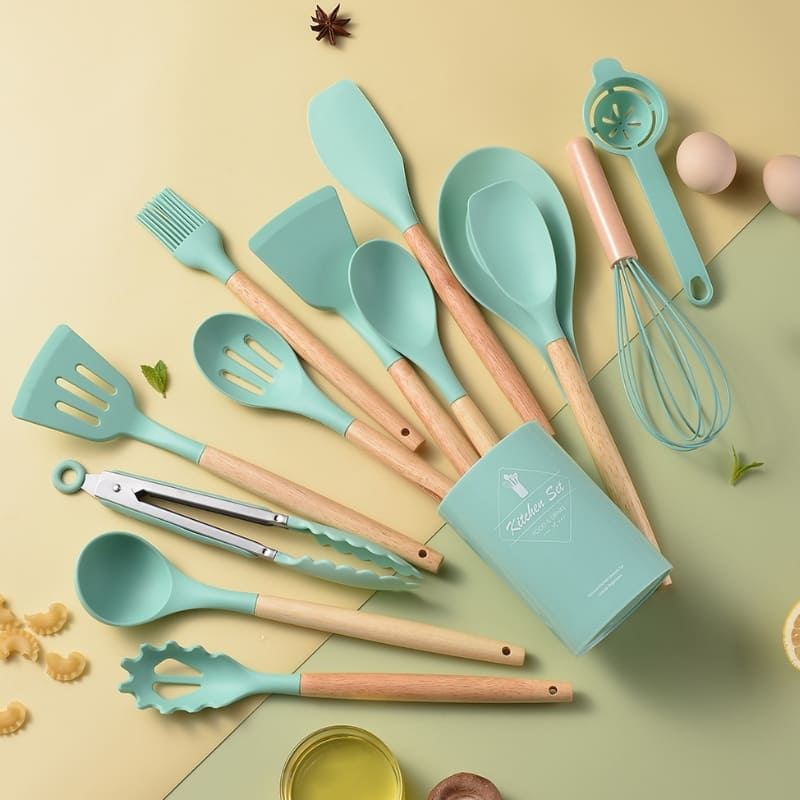 Kit Utensílios de Cozinha 14 Peças Silicone Com Organizador House Vision