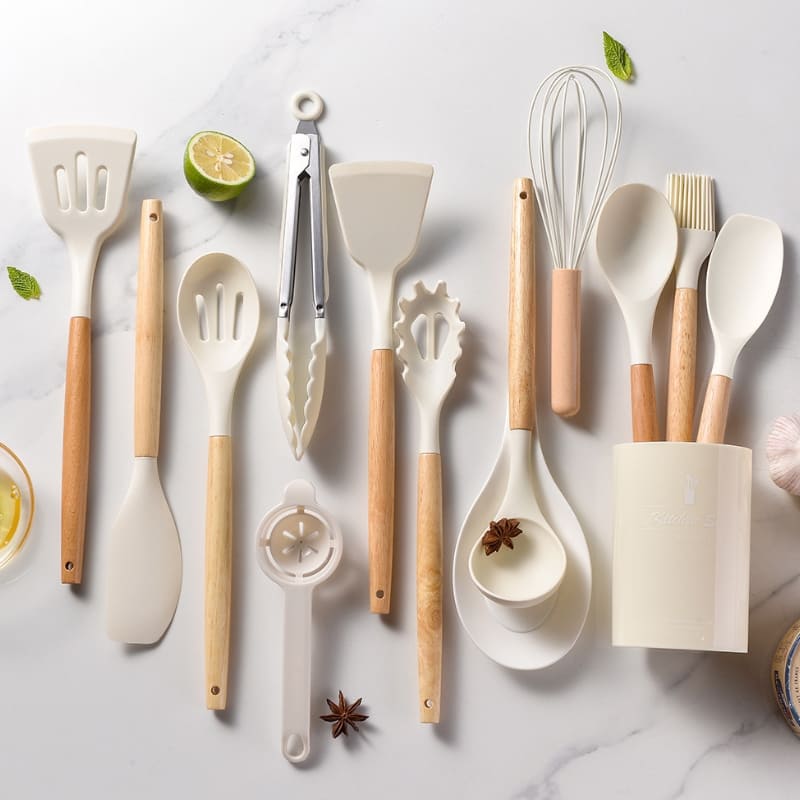 Kit Utensílios de Cozinha 14 Peças Silicone Com Organizador House Vision