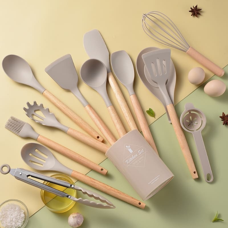 Kit Utensílios de Cozinha 14 Peças Silicone Com Organizador House Vision