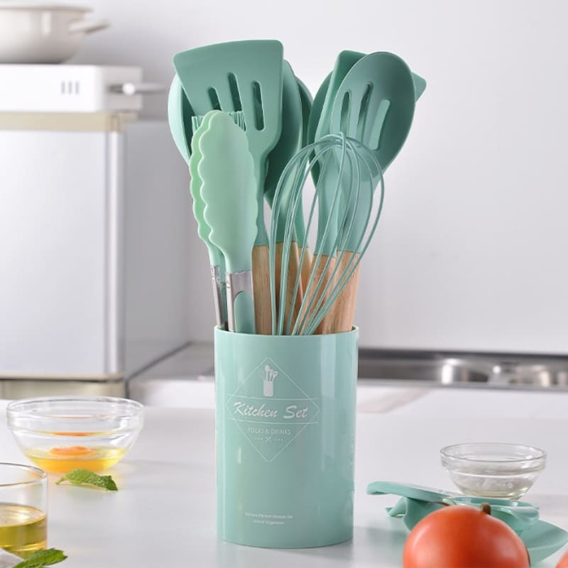 Kit Utensílios de Cozinha 14 Peças Silicone Com Organizador House Vision