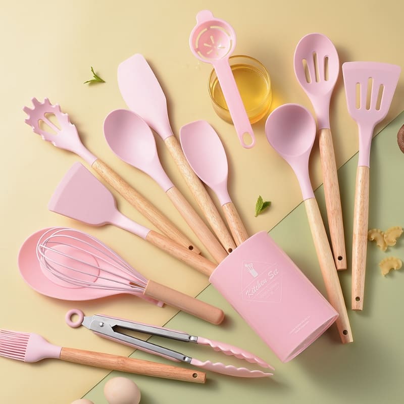 Kit Utensílios de Cozinha 14 Peças Silicone Com Organizador House Vision