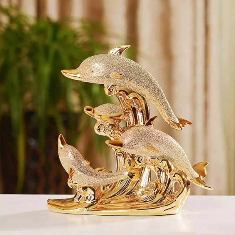 Decoração de Mesa de Luxo Cerâmica Estátua de Golfinhos House Vision