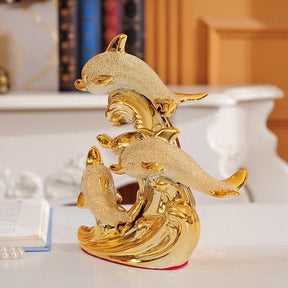 Decoração de Mesa de Luxo Cerâmica Estátua de Golfinhos House Vision