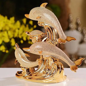 Decoração de Mesa de Luxo Cerâmica Estátua de Golfinhos House Vision