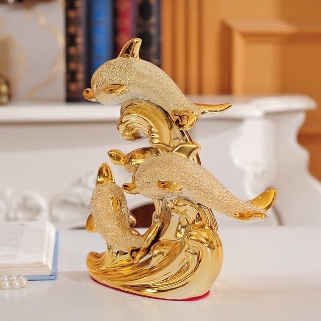Decoração de Mesa de Luxo Cerâmica Estátua de Golfinhos House Vision