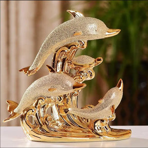 Decoração de Mesa de Luxo Cerâmica Estátua de Golfinhos House Vision