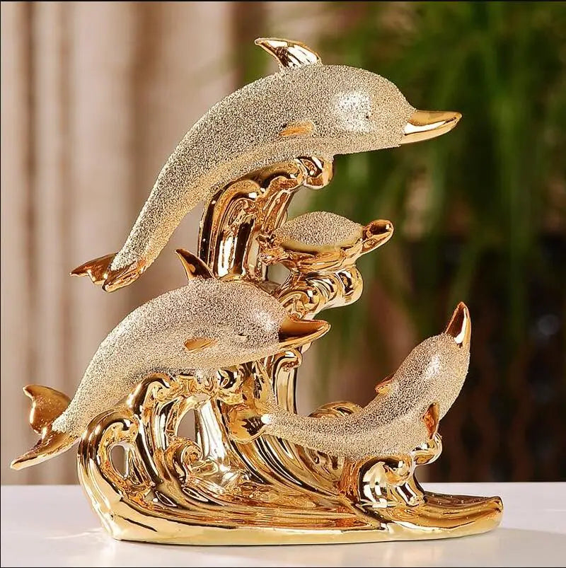 Decoração de Mesa de Luxo Cerâmica Estátua de Golfinhos House Vision