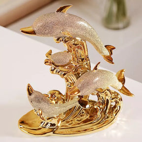 Decoração de Mesa de Luxo Cerâmica Estátua de Golfinhos House Vision