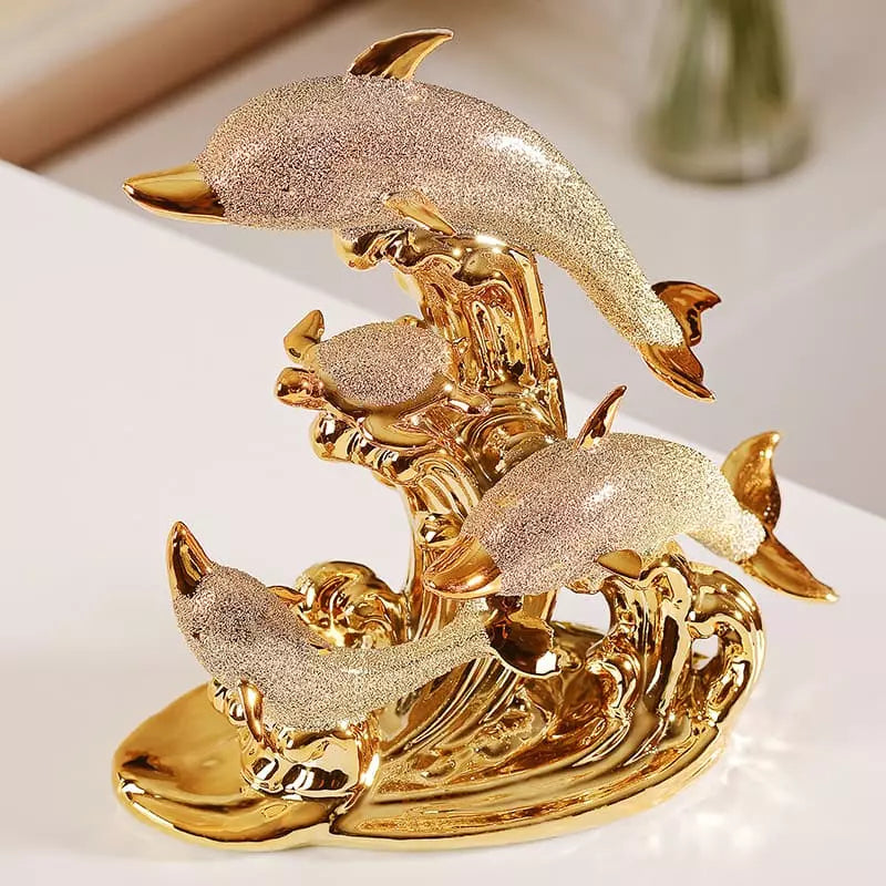 Decoração de Mesa de Luxo Cerâmica Estátua de Golfinhos House Vision
