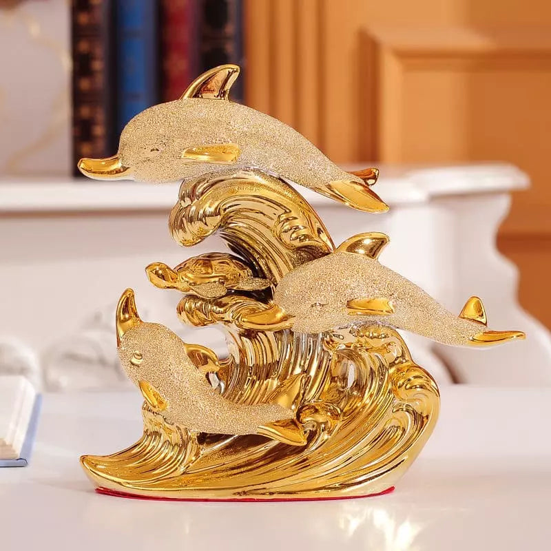 Decoração de Mesa de Luxo Cerâmica Estátua de Golfinhos House Vision