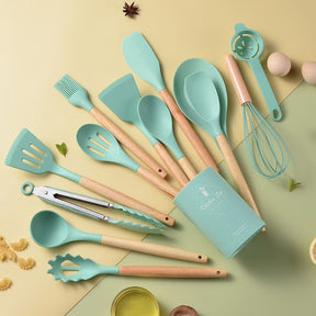 Kit Utensílios de Cozinha 14 Peças Silicone Com Organizador House Vision