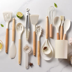 Kit Utensílios de Cozinha 14 Peças Silicone Com Organizador House Vision