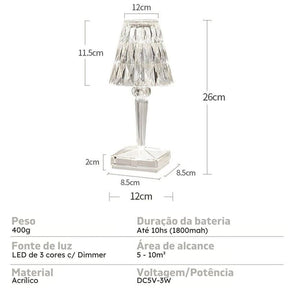 Luminária de Mesa LED Diamante USB 3 em 1 Sem Fio House Vision