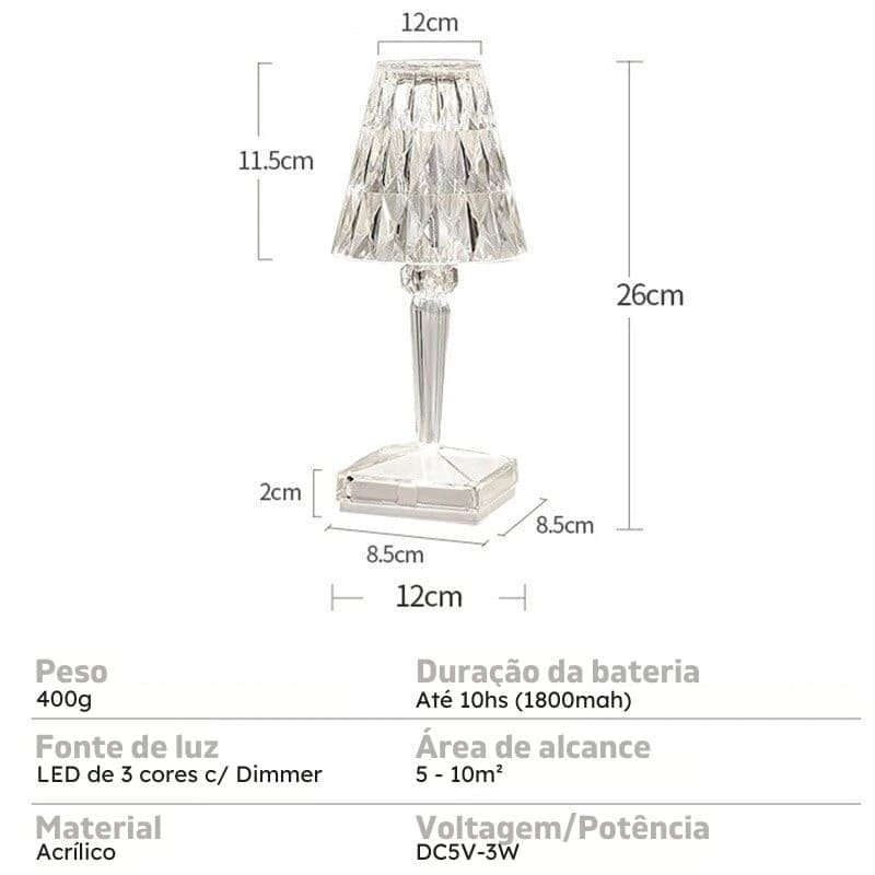Luminária de Mesa LED Diamante USB 3 em 1 Sem Fio House Vision